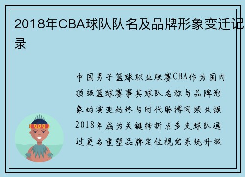 2018年CBA球队队名及品牌形象变迁记录